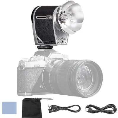 Imagen de GODOX Lux Cadet Retro Camera Flash GN10 6200K±300K Temperatura de Color Modos Manual Potencia 1/1 1/64 Longitud Focal 28 mm Compatible con cámaras Canon Nikon Sony Fujifilm