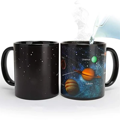 Imagen de JMAHM Cambio de Color Tazas Sensible al calor Taza Mágica Decoloración Porcelana Sistema Solar Café con Leche (12oz / 330ml, solar)