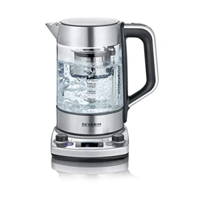 Imagen de SEVERIN Hervidor de té y agua cristal con elevación automática, 1.7 L, 3000 W, Elemento calefactor oculto por placa acero inoxidable, inoxidable cristal, WK 3422