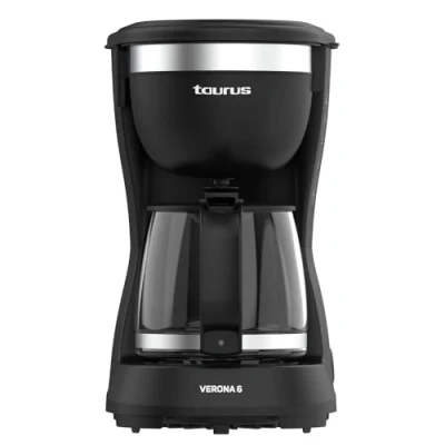 Imagen de Taurus Cafetera de Goteo Verona 6, 600W, 600 ml, Intense Flavour Tech, Placa Calefactora, Filtro Permanente Lavable, Jarra Cristal Antigoteo, Diseño Compacto Negro Mate, BPA Free