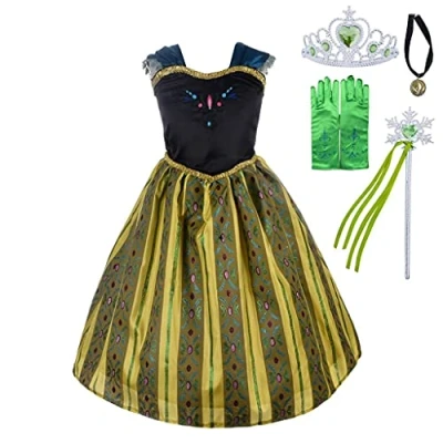 Imagen de Lito Angels Disfraz Vestido de Coronación Princesa Anna con Corona y Accesorios para Niñas Pequeñas, Talla 4 5 años, Verde