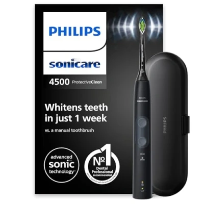 Imagen de Philips Sonicare ProtectiveClean 4500 cepillo dental eléctrico, sónico con 2 modos de cepillado, sensor presión, temporizador y estuche viaje, negro, modelo HX6830/53