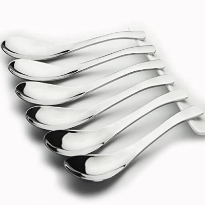 Imagen de AOOSY Juego de 6 cucharas acero inoxidable, sopa, postre mesa 5.91 pulgadas, cubiertos, plata, cuchara arroz, espejo, redonda para pulir