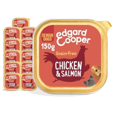 Imagen de Edgard &amp; Cooper Comida Húmeda para Perros Senior Mayores Paté Natural Sin Cereales 11x150g Pollo Salmon Fresco, Alimentación Sana Sabrosa y Equilibrada, Carne Fresca