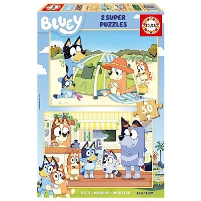 Imagen de Educa Puzzle Bluey Set de 2 Puzzles Infantiles Madera con 50 Piezas Cada uno. Medidas montado: 28 x 20 cm. Compuesto por Grandes Perfectamente acabadas. A Partir 5 años (19408)