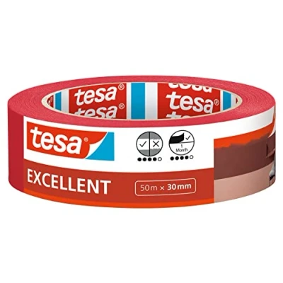 Imagen de tesa Cinta de Pintar Excellent Carrocero con Soporte Papel Fino para Enmascarar Trabajos Pintura en Interiores Todo tipo Pinturas y Barnices 50 m x 30 mm