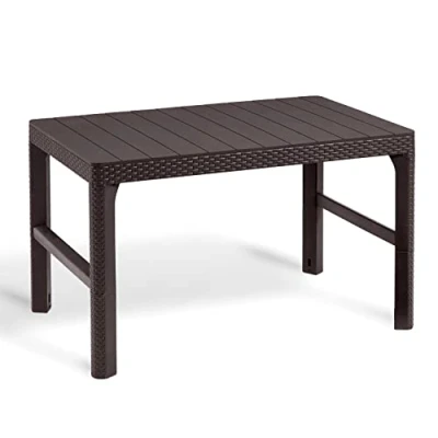 Imagen de Keter Lyon mesa de jardín 2 en 1, resistente a la intemperie, color marrón, 116 x 71 cm, altura regulable, para exterior balcón y terraza, robusta balcón, duradera fácil