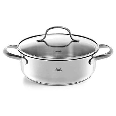 Imagen de Fissler San Francisco Cacerola de 1,2 L y 16 cm diámetro, acero inoxidable, con tapa cristal, reborde, bajo consumo, también para inducción