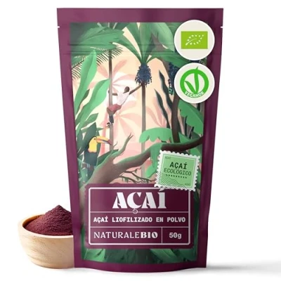 Imagen de Bayas de Acai Orgánico en Polvo Freeze Dried 50g. Pure Acaí Berry Powder Extracto crudo la pulpa baya açaí liofilizado. Bio cultivado Brasil. Superalimento Ecológico.