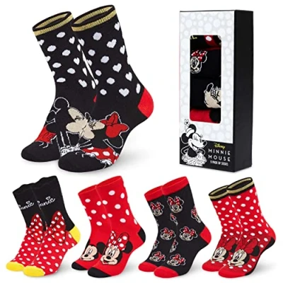 Imagen de Disney Calcetines Altos, Conjunto Divertidos para Mujer, Pack de 5 Pares (Negro/Rojo)