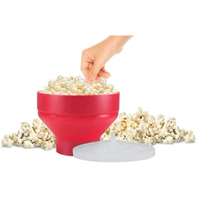 Imagen de BEPER C106CAS002 Palomitero Microondas Cuenco Plegable de Silicona con Tapa para Palomitas Maíz 2,5 litros BPA FREE, Rojo