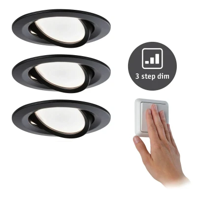 Imagen de Paulmann 94472 Luminaria empotrable LED Nova Coin set de 3 red./orientable 3x6,5 W blanco cálido, Step Dim, foco empotrable, negro mate, alu. 2700 K