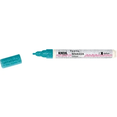 Imagen de KREUL 92666 Javana Texi Mäx Glitter, Turquesa, con Punta Redonda de Aprox. 2 4 mm, para Tejidos claros y Oscuros, Efecto Brillante, Lavable después la fijación, Color Turquoise, Medium