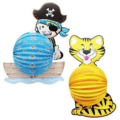 Imagen de com four® Linterna 2X con Coloridos Motivos de Tigre y Pirata Papel para Santa Martin Halloween.