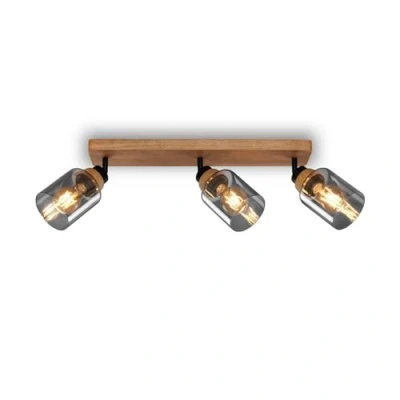 Imagen de BRILONER Lámpara de techo, Lámpara, Vidrio ahumado, Giratoria, salón, dormitorio, cocina, Madera negra