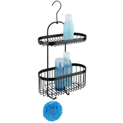Imagen de WENKO Asistente para ducha doble Classic Plus Negro Repisa de ducha, cesta mural, con protección anticorrosiva calidad, Acero, 26.5 x 47 12.5 cm,