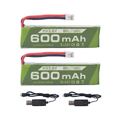 Imagen de ZYGY 2PCS 1S 3.8V 80C 600mAh Batería de Litio con Conector Enchufe JST PH 2.0 Cable Carga USB para Cinewhoop tinyuhawk Micro FPV Racing UAV RC Remote Aircraft