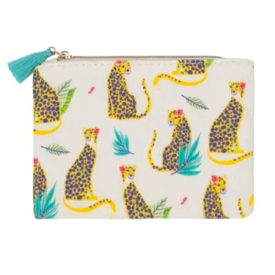 Imagen de Draeger Paris Monedero Estampado de Gato Salvaje, 100% algodón, con Cremallera y Borla, 12 x 9,5 cm
