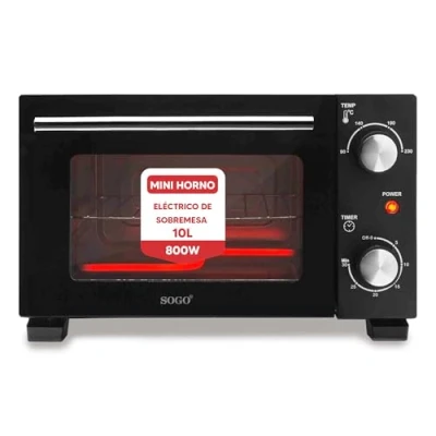 Imagen de SOGO MINI Horno 10 Litros Tostador Eléctrico Pequeño de Sobremesa con Control Temperatura 90 230º ℃ y Temporizador 30 min bandeja Rejilla Negro (SS 10530)
