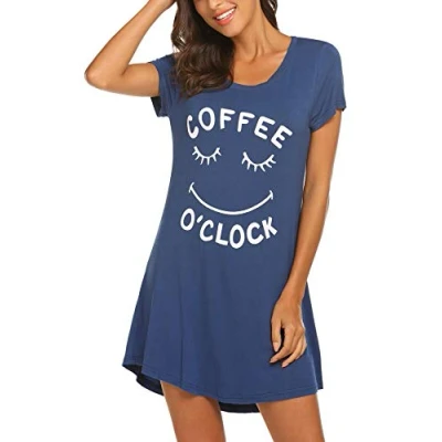 Imagen de MAXMODA camisón de Manga Corta para Mujer Dormir Lindo Estampado Negligees Camiseta Azul XL