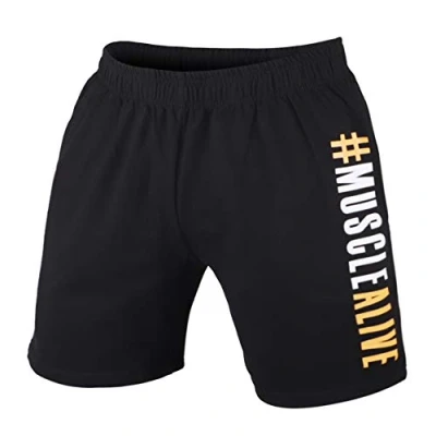 Imagen de Pantalones cortos de musculación para hombres Bodybuilding Gym Shorts Algodón Entrenamiento Ropa deportiva Ropa, Negro, XL