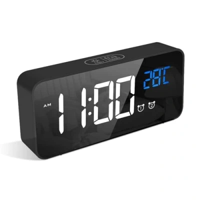 Imagen de LATEC Reloj Despertador Digital, LED Pantalla Alarma Inteligente con Temperatura, Puerto de Carga USB, 12/24 Horas, 4 Brillo Ajustable (Negro)