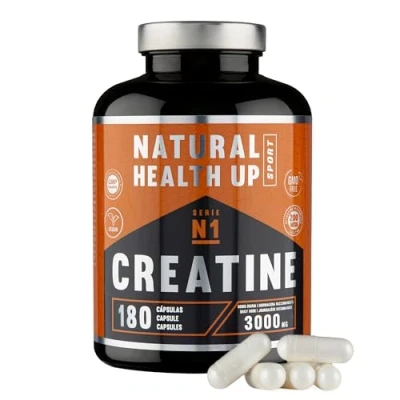 Imagen de Creatina monohidratada Complemento alimenticio que facilita el aumento de la masa muscular y refuerza resistencia mejora rendimiento físico. No GMO 100% Vegano GMP QUALITY 180 cápsulas