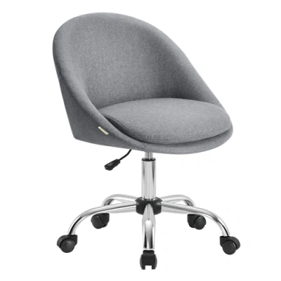 Imagen de SONGMICS Silla de Oficina en Casa, Giratoria Algodón y Lino, Escritorio, Acolchada con Espuma, Altura Ajustable, para Estudio, Dormitorio, Gris Pizarra OBG020G05