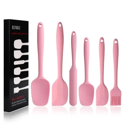 Imagen de BINHAI Juego de espátulas silicona Rosa 6 piezas Espátula goma antiadherente con núcleo acero inoxidable resistente al calor utensilios cocina para cocinar