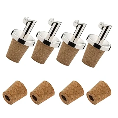 Imagen de Westmark 479022E3 Juego de 4 boquillas para vinagre y aceite + corchos repuesto con palpitadores, metal acero inoxidable, corcho natural, Inox especial