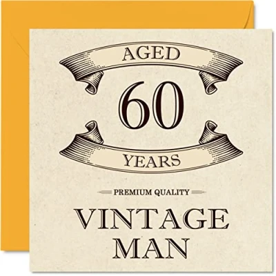 Imagen de Stuff4 Tarjetas vintage de 60 cumpleaños para hombres, años, divertida tarjeta abuelo, papá, marido, novio, tío, hermano, 145 mm x mm, felicitación