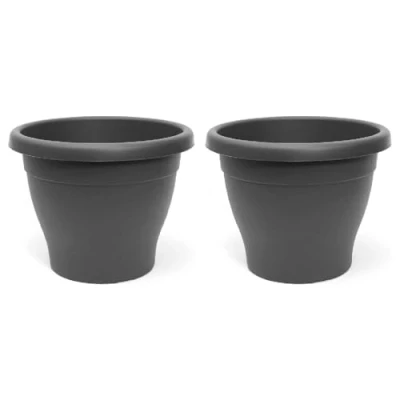 Imagen de AC Pack de 2 Macetas Mediterráneas Plástico Resistente Ideal para el Hogar, Plantas, Jardín, Decoración. Cuidado Plantas Forma Redonda 30 cm Color Gris