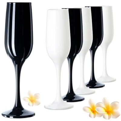 Imagen de PLATINUX Juego de 6 copas champán 210 ml, color blanco y negro