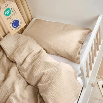 Imagen de Laleni funda nórdica para cuna 100x135 cm sabanas de algodón sabana muselina + almohada 40x60 ropa edredón certificada OEKO TEX color marrón