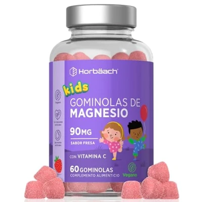 Imagen de Magnesio Gominolas Niños 60 Gummies Veganas Sabor Fresa Para 2 Meses con Vitamina C Magnesium Supplement Horbaach
