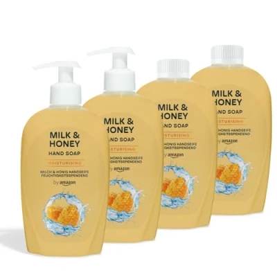 Imagen de by Amazon Jabón de manos con miel y leche, 4 x 500 ml
