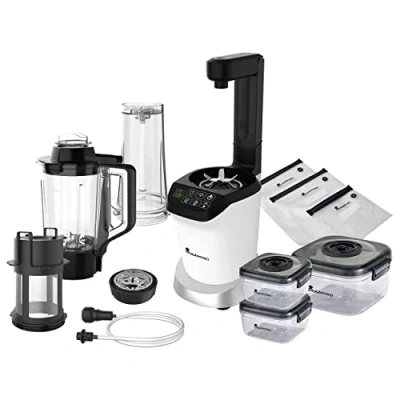 Imagen de MasterPRO Trio Nutrimix Kit Mezclador 3en1 Juego De Batidora al Vacío Panel Deluxe Motor 127V hasta 20.000 RPM Bomba Desmontable Jarra Calefactora Tritan 1,5L Vaso 700ml