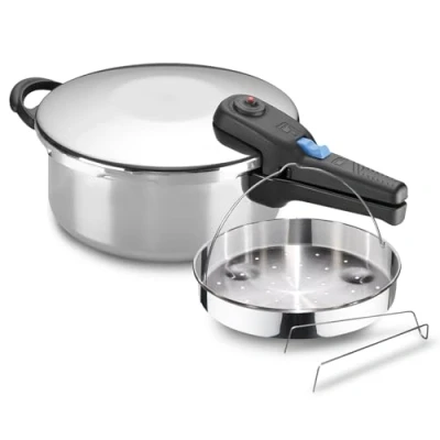 Imagen de ALZA Omega olla a presión súper rápida de 2.5 litros + cestillo, fabricada en acero inoxidable 18/10, para todo tipo cocinas, inducción, 5 sistemas seguridad, express