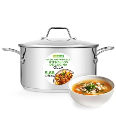 Imagen de Nutrichef Olla induccion grande, 6 cuartos, Acero inoxidable 18/8, Induccion, Tapa, Caldo, Estofado