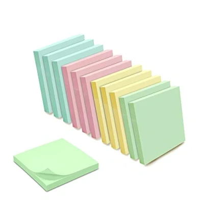Imagen de WAYTEX 1200 Notas autoadhesivas reposicionables de colores pastel surtidos, 12 bloques 100 hojas 75 x mm, amarillo azul, rosa y verde