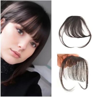 Imagen de Flequillos Postizos Clip de Flequillo Cabello Humano 100% Natural para Fiestas Damas y uso Diario (Flequillo tenue, Color natural)
