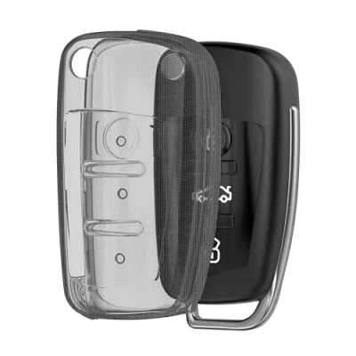 Imagen de kwmobile Carcasa para Mando Compatible con Audi Llave de Coche Plegable 3 Botones Funda Llaves TPU Transparente Negro/Transparente