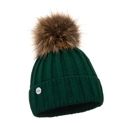 Imagen de ELIMELI gorro de cachemira para mujer, invierno, cálido, lana con cachemira, invierno pompón piel sintética, punto pompón,