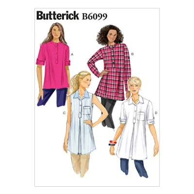 Imagen de Butterick Pattern 6099 Y, túnica de Mujer, Tallas XSM (4 6) SML(8 10) Med(12 14), Popelín, Blanco, Y (X Small Medium) US