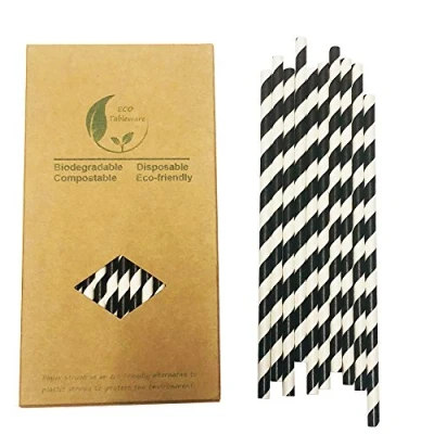 Imagen de Pajitas de Papel a Rayas Negras y Blancas Caja para Fiesta Cóctel Accesorios (Rayas Negras, 100 Unidades)