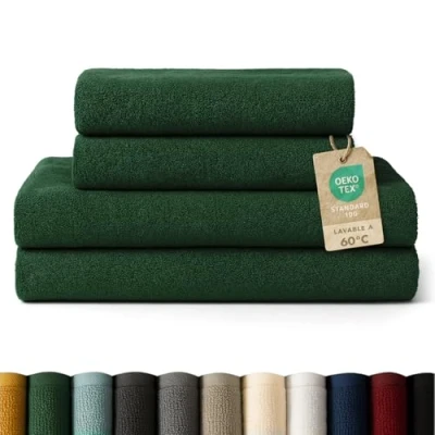 Imagen de Blumtal Juego de 2 Toallas Baño (70x140cm) + Manos (50x100cm) Suaves y Absorebentes, 100% algodón, Certificado Oeko Tex 100, Verde Oscuro