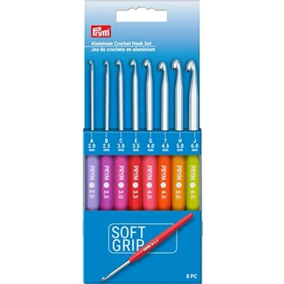 Imagen de Prym Soft Grip Aluminum, 2 6 mm, Juego de ganchos ganchillo, multicolor, 8 unidades