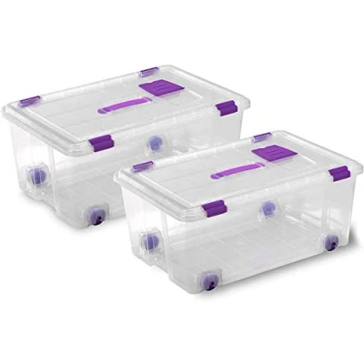 Imagen de COM FORT HOUSE Caja Plástico Almacenaje Grandes Multiusos con Asa y Ruedas Medidas 585 x 390 250 Capacidad de 42 litros (2)