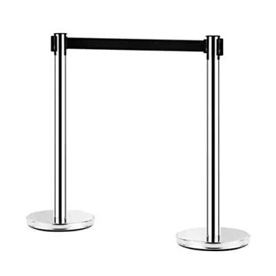 Imagen de FlexiBarrier Juego de 2 barreras retráctiles para control multitudes, seguridad, postes acabado plateado con cinturón m, base sólida estable museo, cine, etc