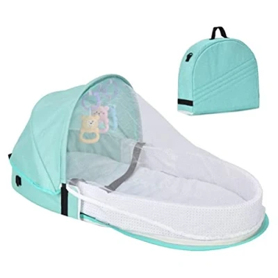 Imagen de Yusat Cama de viaje (muebles) con mosquitera, cuna portátil para bebé, bolsa cambiadora, nido peluche, moisés, vino tinto, 0,85 kg, 15 x 40 35 cm